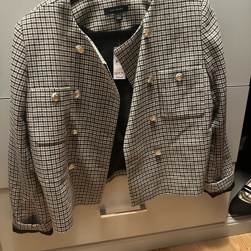 Ann Taylor tweed houndstooth jacket